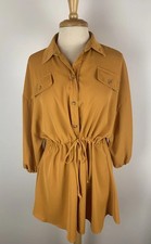 HyFve Womens 3/4 Sleeve Mini Dress Tunic Size Medium Mustard Yellow Cinch Waist