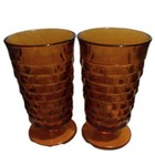 60's Indiana Glass Co Whitehall Cubist Amber 6" Pedestal Base Drinking Glasses — photo 2