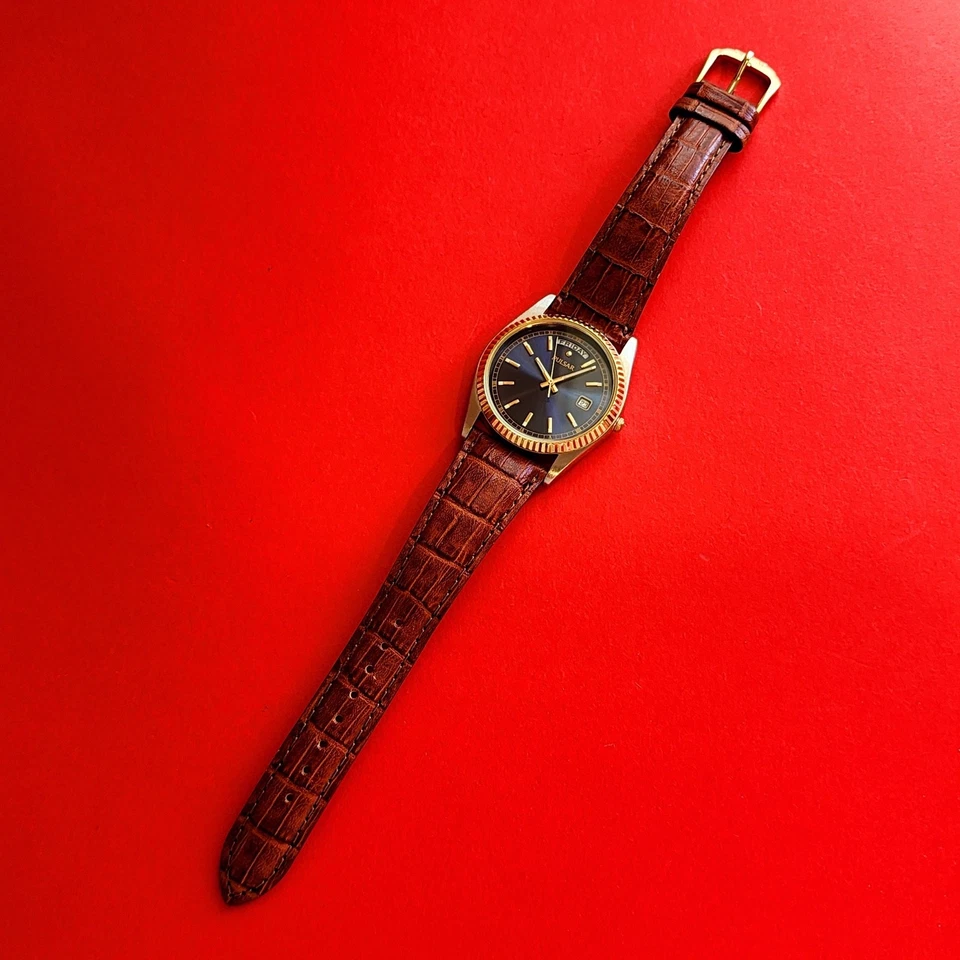 Pulsar President Day Date Watch Blue Dial Fluted Bezel Two Tone V744-X004 Mens - image 3 of 4