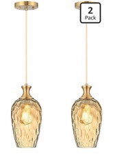 Amber Glass Pendant Lights Gold Lighting 2 Pack Vintage Hammered Glass New