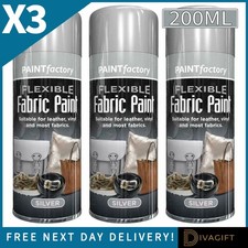 3 x SILVER FLEXIBLE FABRIC SPRAY PAINT 200ML LEATHER VINYL CLOTHES FAST DRYING