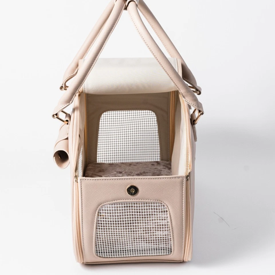 Bolsa de viaje de primera clase para mascotas perros (bronceado) - Chic Pet Bags Foto 3 de 4