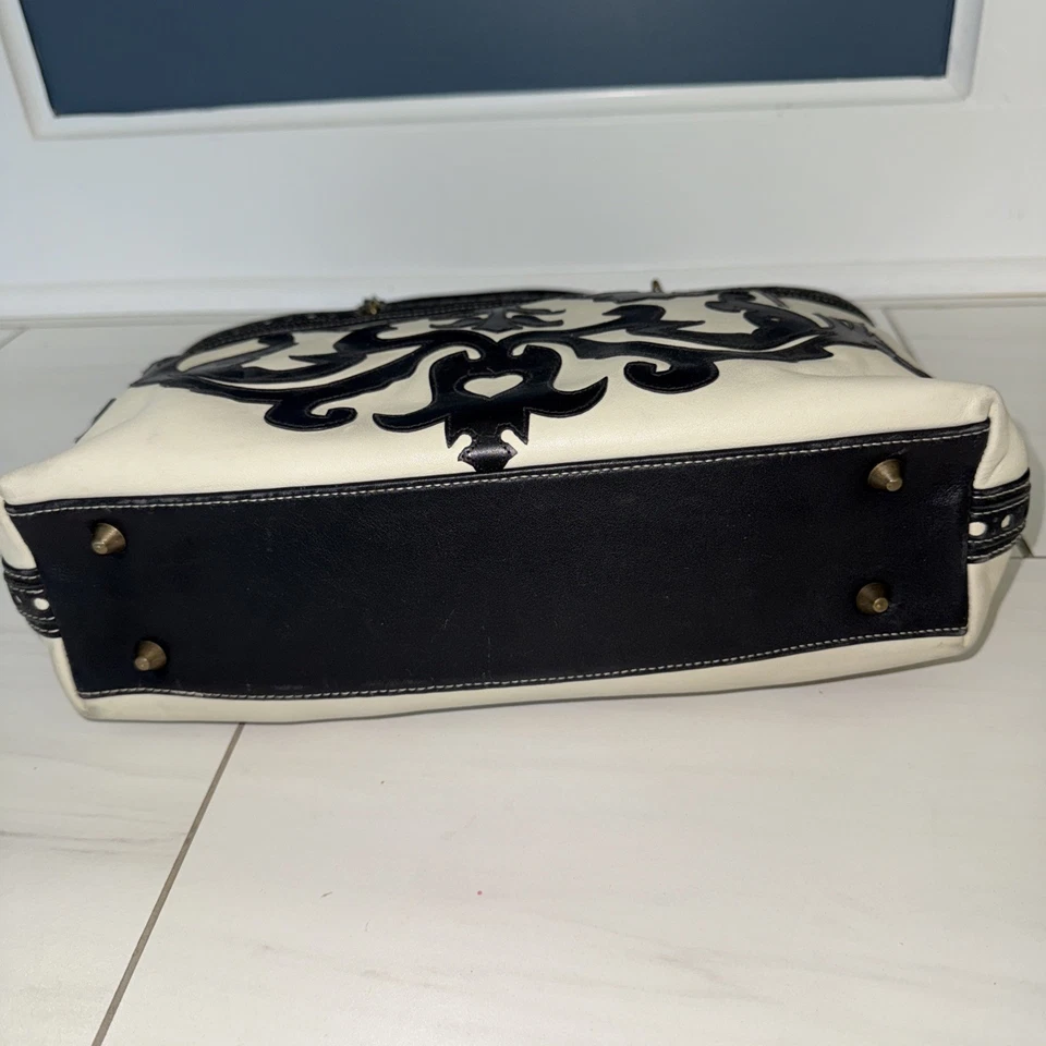 Редкая Isabella Fiore черный/слоновой кости инструмент кожи большая сумка - Изображение 4 из 4