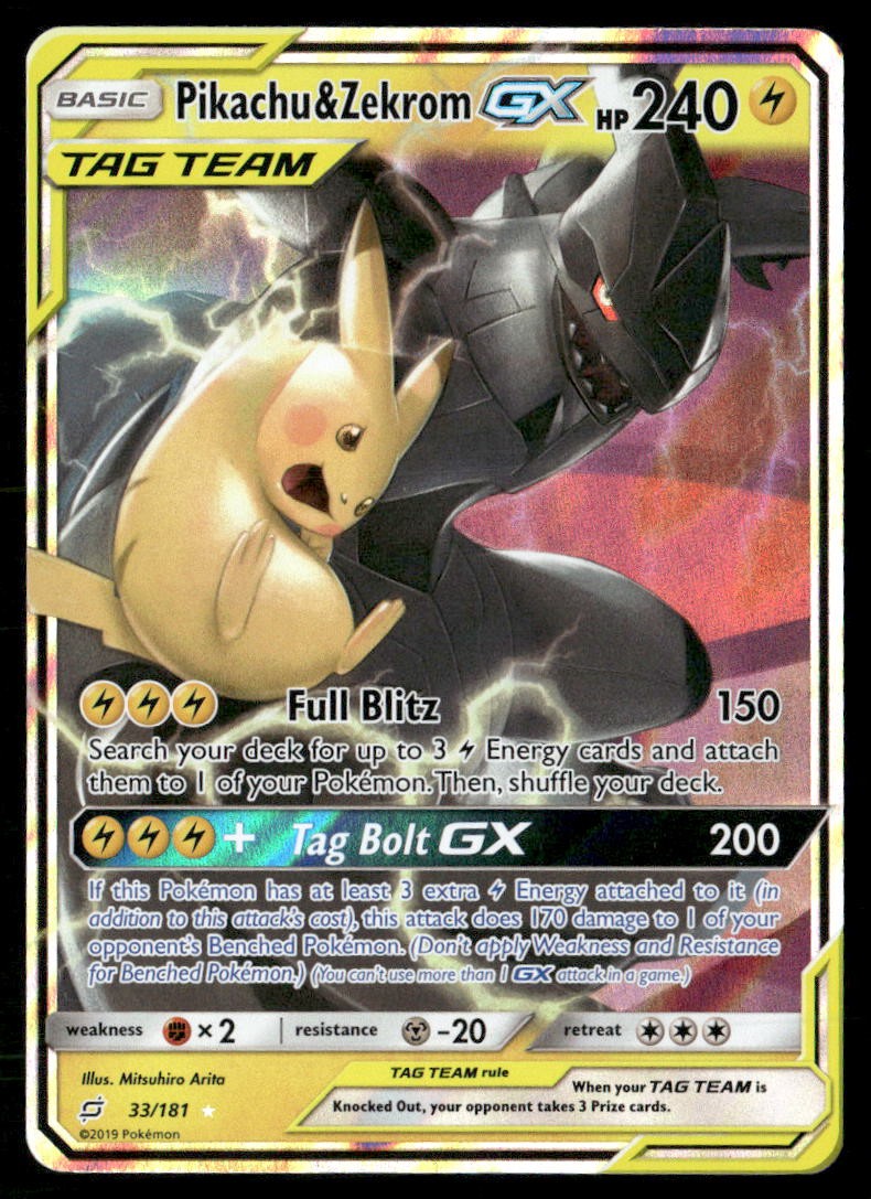 Pikachu & Zekrom GX Holo 33/181 NM SM - Team Up Pokemon Card