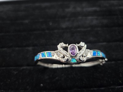 Sterling Silber kreiert Opal Inlay Armreif Seepferdchen Armband mit facettiertem Amethyst