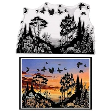 Butterflies Clear Stamps for Card Making Trees Bosk Scenery Background Seal