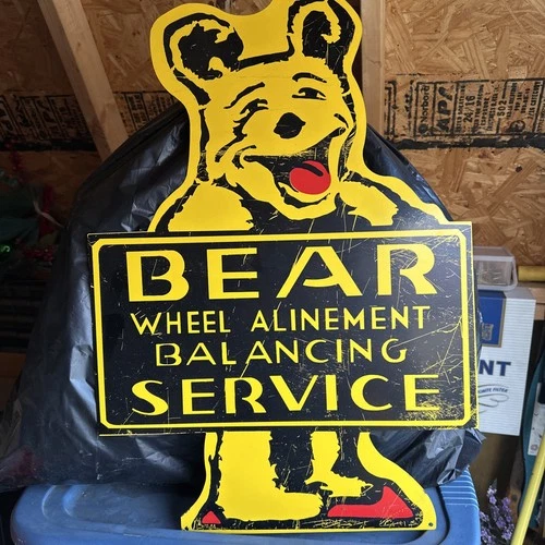 Vintage BEAR Wheel Alinement Balancing Metal Sign Auto Repair Service Large 24"