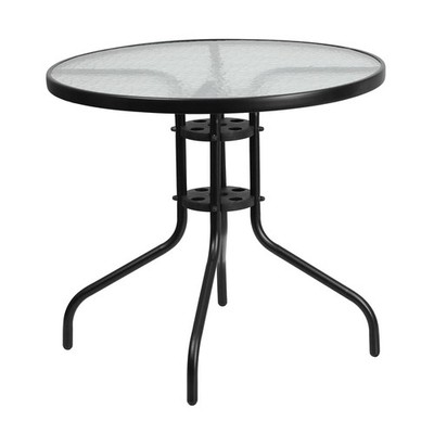 Flash Furniture Bellamy 31.5 Round Indoor/Outdoor Tempered Glass Metal Frame