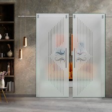 111" x 101" Double Sliding Glass Barn Door V2000 Semi-Private