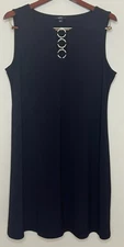 MSK Women's Stretch Poly Knit 3-RING Sleeveless A-LINE Dress Navy Size Large