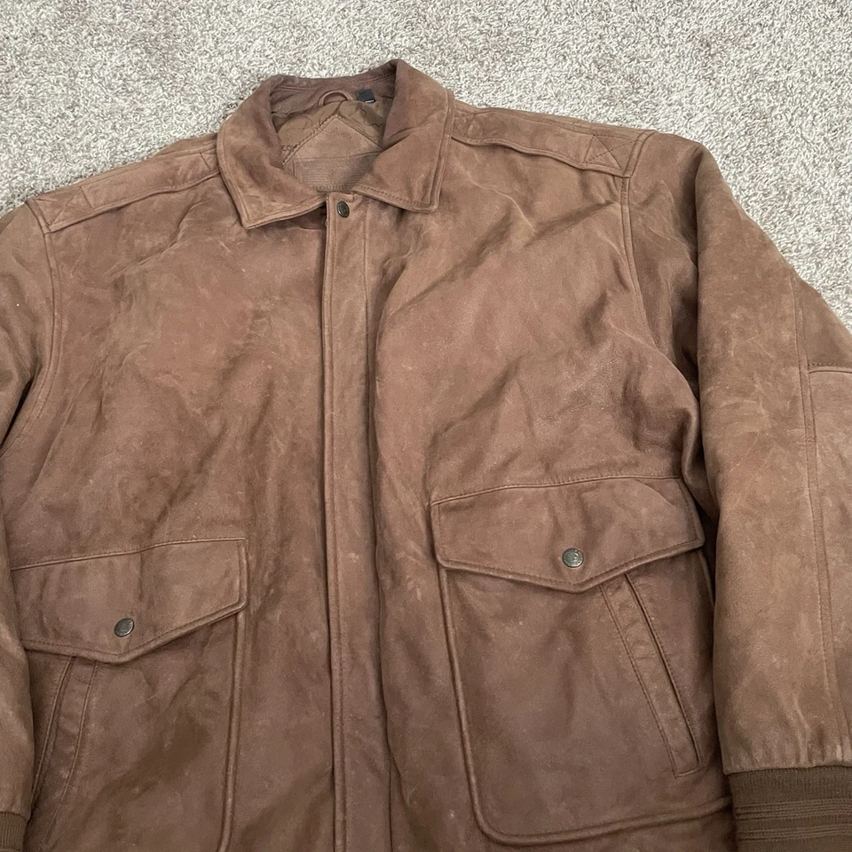 Roundtree & Yorke Suede Leather Jacket Mens 3XLT 3XL Tall Brown Pockets Zip Vtg - Image 2 of 4