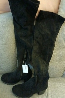 Elara Damenstiefel kniehoch Wildleder schwarz EU 39 Blockabsatz hoch RV