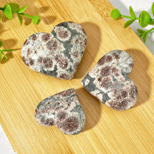 Random Green Cherry Blossom Agate Heart Carved Crystal Quartz Healing Decor Gift