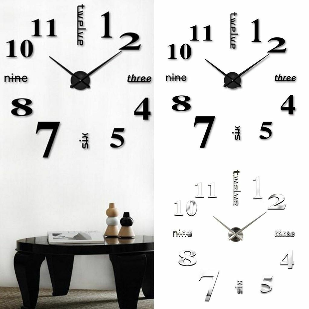 3D Mirror Surface Large Wall Clock Modern DIY Sticker Office Home Shop Art Decor