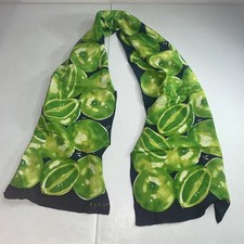 Vintage Echo Silk Scarf w/ Dark Blue Vibrant Lime Fruit Print 52x11