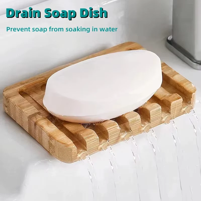 Soap Dishes with Water Drain Natural Home Portable Bamboo Soap Sponge Holder Bat - Image 2 of 4