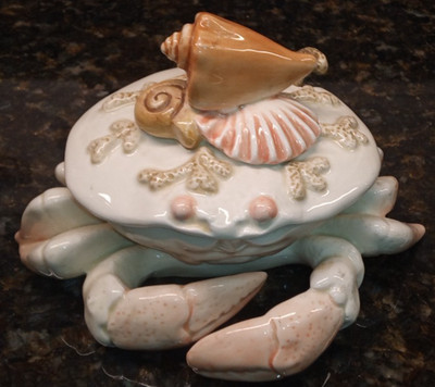 Vintage Fitz & Floyd Ceramic Crab Butter Server Dish w/Lid & Spoon