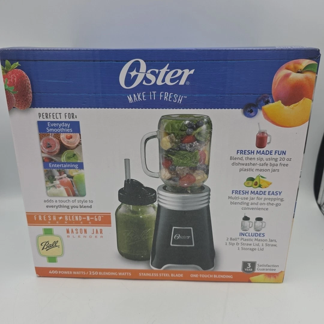 Oster Blend-N-Go Mason Ball Jar Blender 1-Touch Blender Smoothie Maker Open Box
