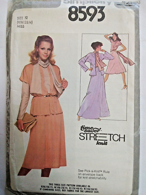 Blouse Scarf Skirt Pull On Jacket Knit 10 12 14 Simplicity 8593 Sewing Pattern