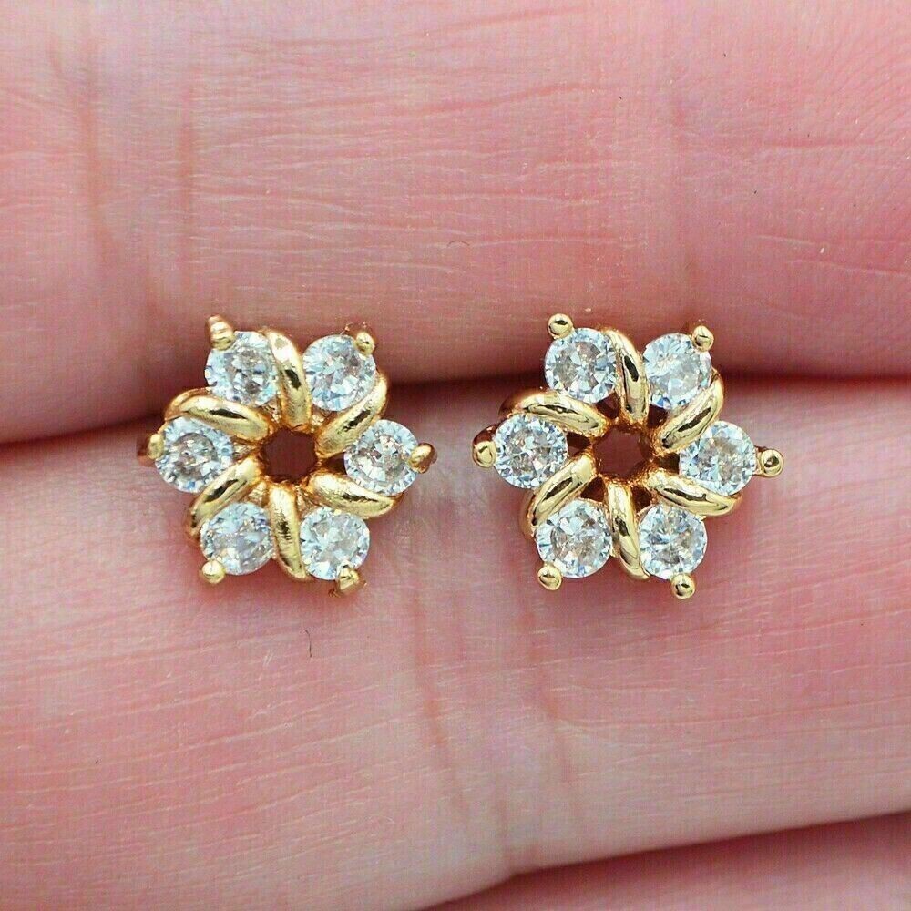 1.20 Ct Round Cut Simulated Diamond Flower Stud Earrings in 14K Gold  -image