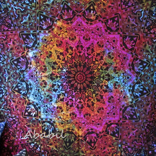 Indian Mandala Psychedelic Cotton Wall Hanging Twin Tapestry Multi Tie Dye Star - Picture 4 of 4
