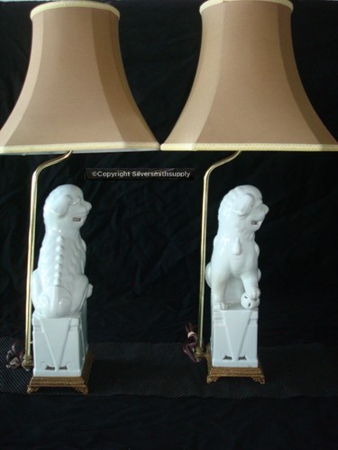 Blanc de Chine Porcelain Lamp Pair Vintage Port 68 Foo Dog 29 inches tall - Picture 9 of 9