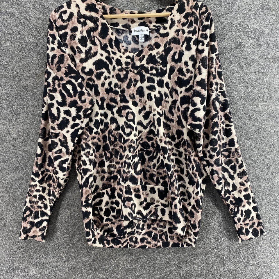 Blusa Verónica M Mujer S Pequeña Beige Estampado Animal Cuello en V Manga Larga Rayón Foto 4 de 4