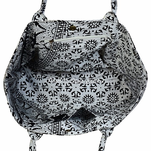 Elephant Mandala Tote Bag Indian Printed Womens Hobo Cotton Shoppers Hand Bag - Picture 4 of 4