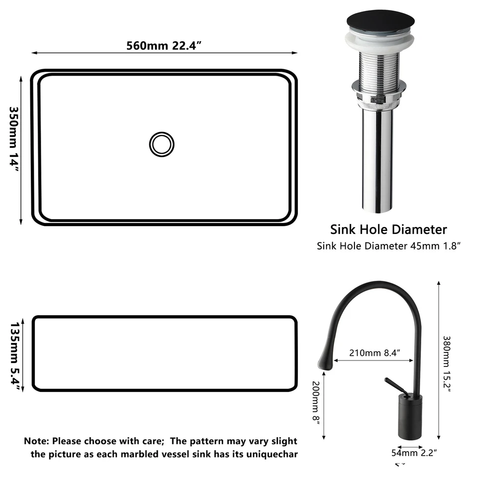 Grifo de drenaje emergente de latón mezclador rectangular lavabo fregadero lavabo negro mate de EE. UU. Foto 2 de 4