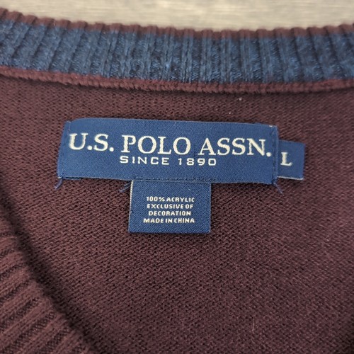 U.S Polo RL Mens Large Sweater Striped Long Sleeve 100% Acrylic Tight Knit - Picture 5 of 9