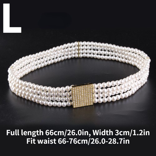 Lady Pearl Stretch Belt Rhinestone Buckle Waistband Strap for Hanfu Dress Shirt - Picture 19 of 22