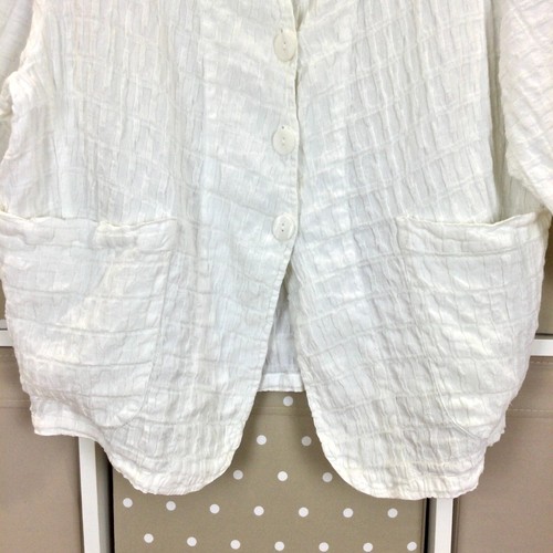 Grizas Linen Jacket Blazer Medium White Oversized Textured Top Pockets Lagenlook - Picture 8 of 18