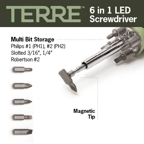 Terre Products, Multi Bit Screwdriver with Flashlight and Magnetic Pick Up Tool - Image 4 of 4
