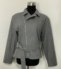 Lizwear Wool Blazer Moto Vintage Jacket Women's 10 Petite Grey Asymmetrical Zip