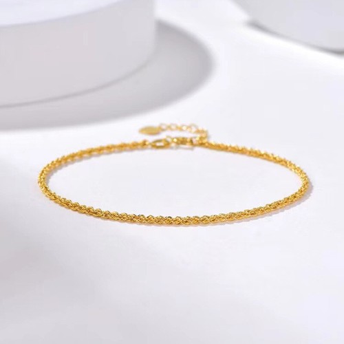Au750 Real 18K Yellow Gold Bracelet for Women 2mm Adjustable Hemp Rope Chain - Picture 2 of 5