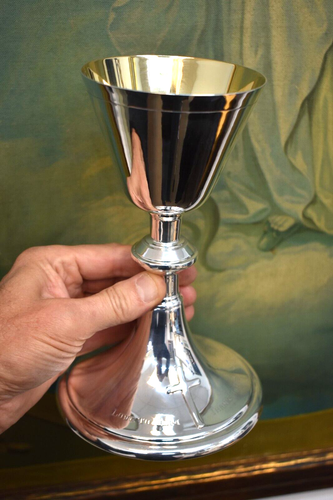 Bonito cáliz antiguo chapado en plata, taza interior chapada en oro, 8 1/4" ht. (CU2099) - Imagen 4 de 14