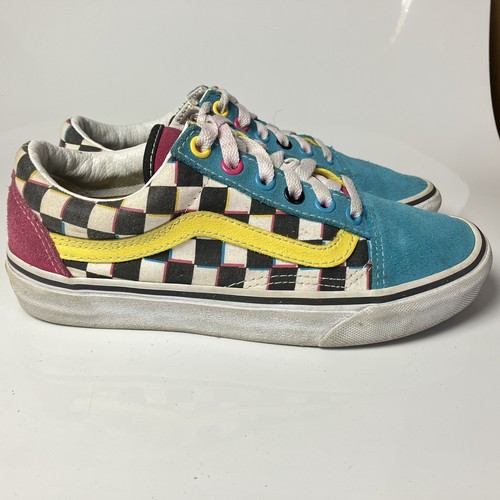 Vans Off The Wall Shoes Colorful Checkered Sneakers Blue Pink Men 5 Women 6.5 - Picture 6 of 11