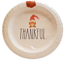 Rae Dunn “Thankful” Gnome Thanksgiving Paper 10.5" Luncheon Plates (16) - New