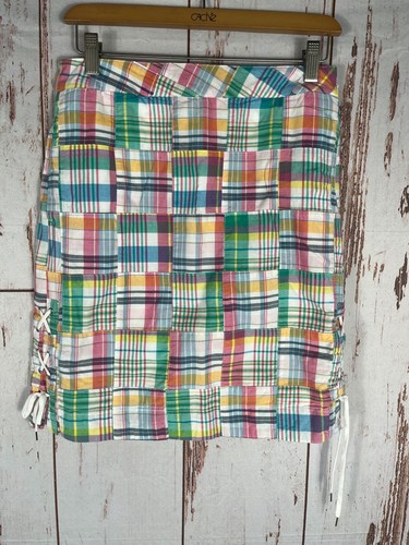 Talbots Skirt Womens Size 2 Pink Madras Plaid Patchwork Coastal Grandma Lace Up - Picture 1 of 10