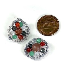 Czech Glass Beads 0.8 inch Round Ornament Blue Multi Combination 2 pieces CA066