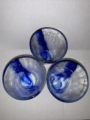 Bormioli Rocco Cobalt Blue Drip Handblown Glasses Set of 3