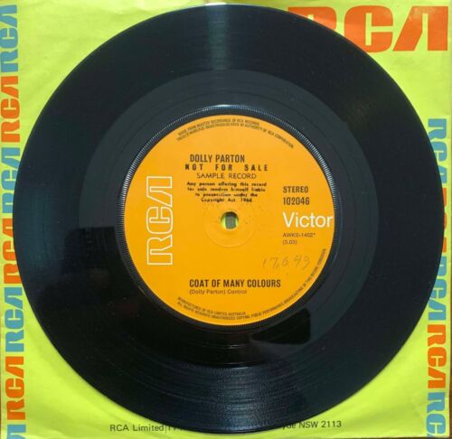 Dolly Parton Coat Of Many Colours / Here I Am 1972 Promo Oz 45 - Picture 3 of 5