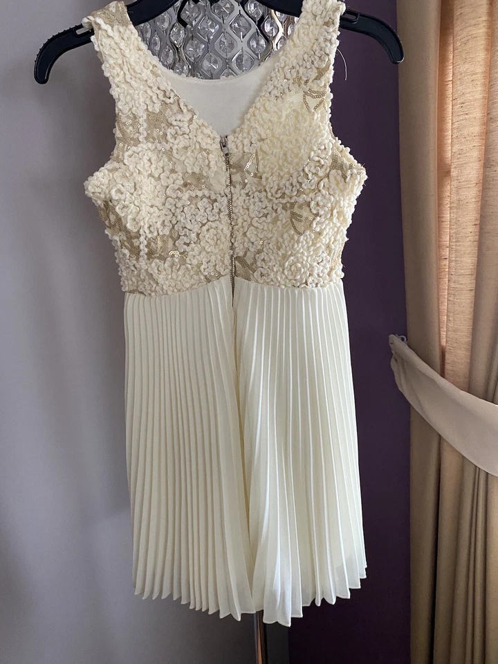 Girl Sz 7 Pleated Skirt Appliqué Dress. Cream/Ivory/Off-white. Soprano/Nordstrom — 第 3/4 张图片