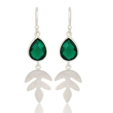 Hydro Green Gemstone Sterling Silver Leaf Design Dangle Earrings Jewelry