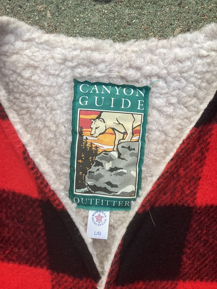 Canyon Guide Outfitters Buffalo Plaid Wool Vest Fleece Lined Red Black Sz L Vtg - Image 2 of 3