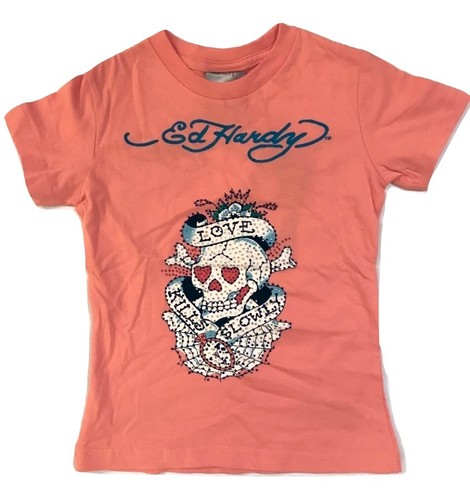 Ed Hardy Girl's T-Shirt LOVE KILLS SLOWLY with Rhinestones Size 4 - 第 1/3 張圖片