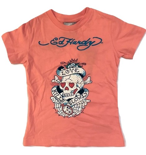 Ed Hardy Girl's T-Shirt LOVE KILLS SLOWLY with Rhinestones Size 4 - Picture 1 of 3