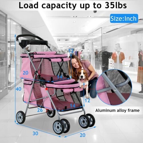Dkeli 4 Wheel Pet Stroller for Small and Medium Dog Cats, Double Dog Stroller - Picture 5 of 7
