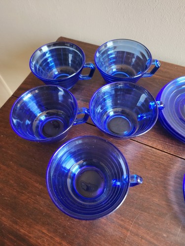 Vintage Hazel Atlas Moderntone Cobalt Blue Set of 5 Coffee Cups/5 Saucers - Picture 8 of 10