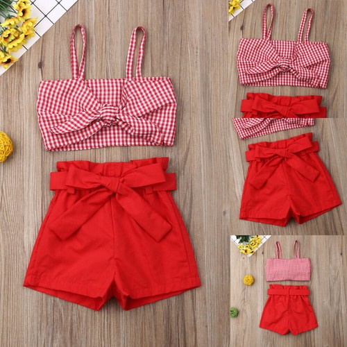 Toddler Kids Baby Girl Tops Bow T-Shirt Short Pants Outfits Clothes Summer Set